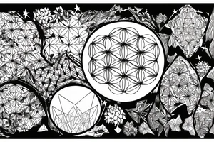 Mountain with flower of life in night sky behind tattoo idea