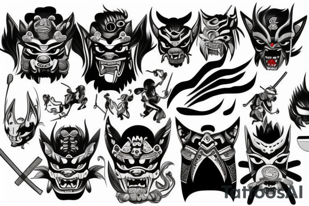Oni mask, katana tattoo idea