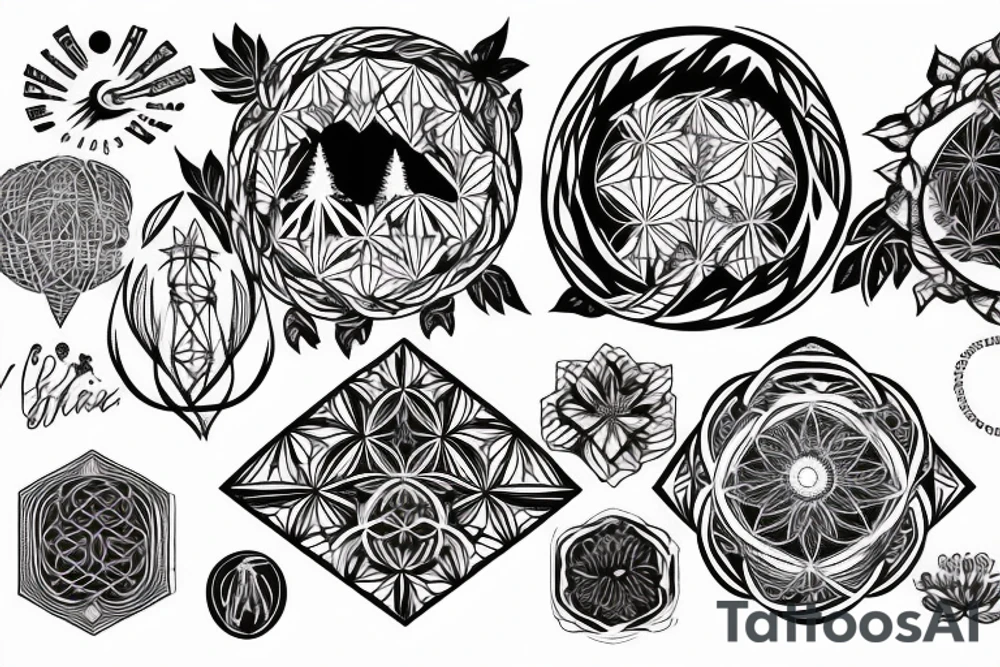 El capitan Mountain with flower of life in night sky behind tattoo idea