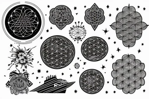 El capitan Mountain with flower of life in night sky behind tattoo idea