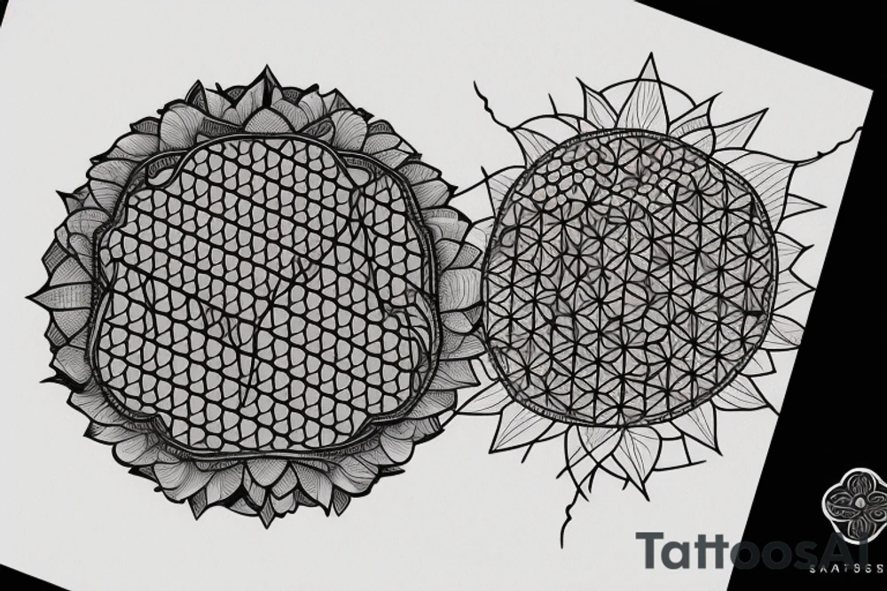 El capitan Mountain with flower of life in night sky behind tattoo idea