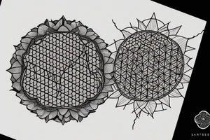 El capitan Mountain with flower of life in night sky behind tattoo idea