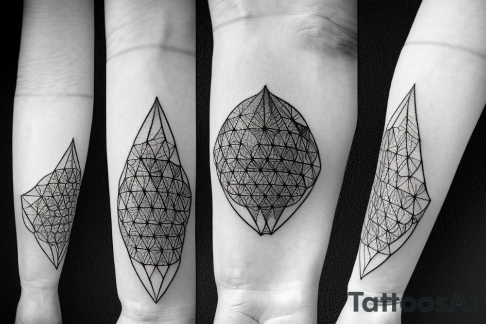 Mountain with flower of life in night sky behind tattoo idea