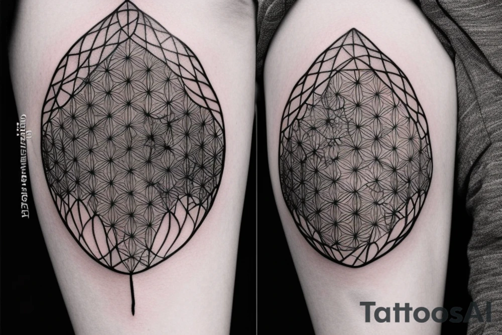 Mountain with flower of life in night sky behind tattoo idea