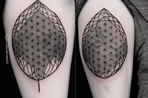 Mountain with flower of life in night sky behind tattoo idea