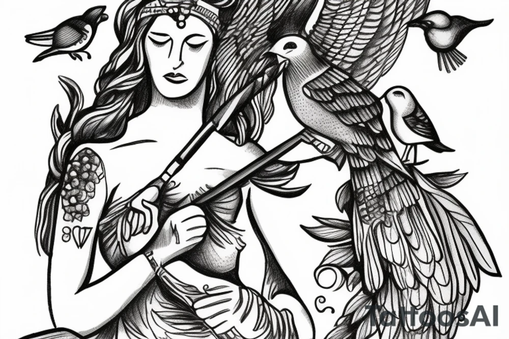 Athena with bird in hand tattoo idea