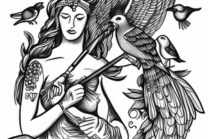 Athena with bird in hand tattoo idea