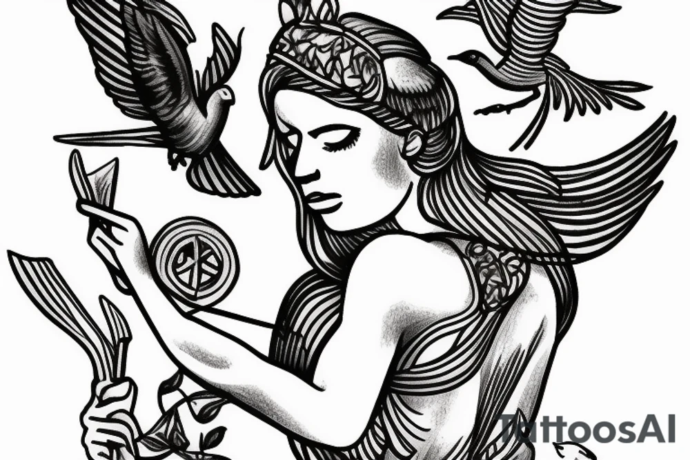 Athena with bird in hand tattoo idea