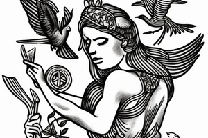 Athena with bird in hand tattoo idea