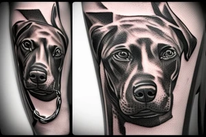 A man holding a barking Doberman on the leash tattoo idea