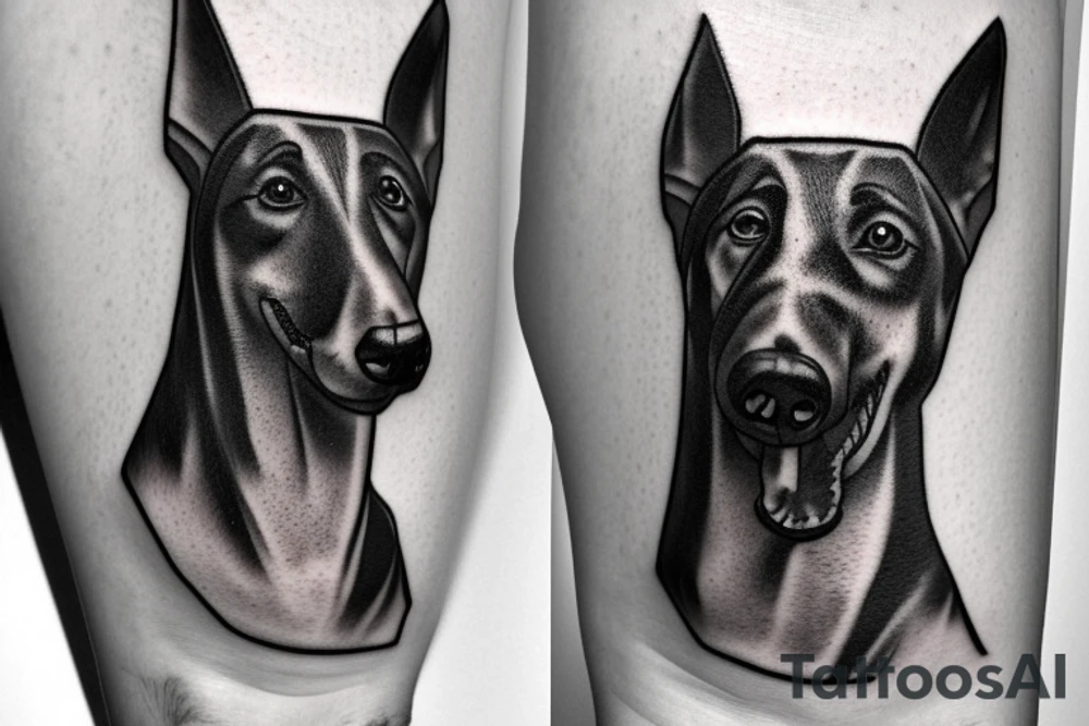 A man holding a barking Doberman on the leash tattoo idea