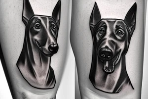 A man holding a barking Doberman on the leash tattoo idea