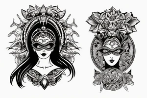 Neotraditional fortuna goddess in blindfold tattoo idea