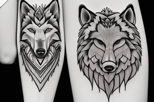 Big tree wolf and girl tattoo idea