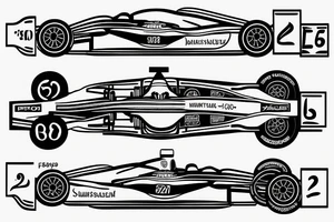 Formula 1 car with number 21 and chequered flag tattoo idea