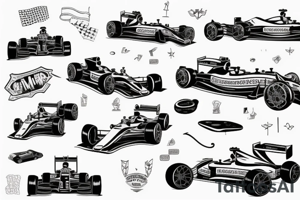 Formula 1 car with number 21 and chequered flag tattoo idea