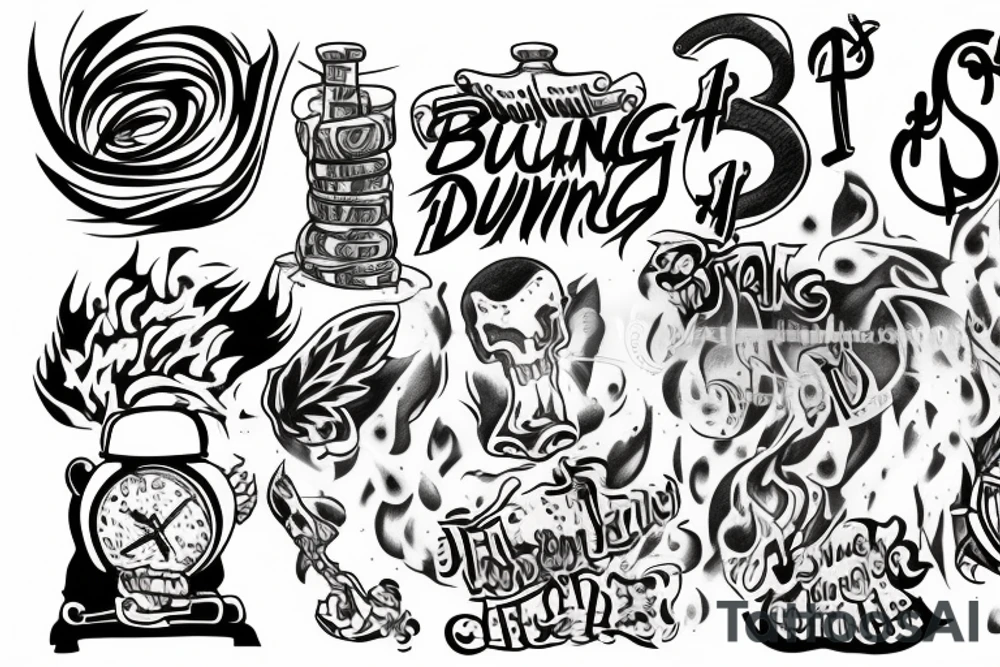Burning dollars tattoo idea