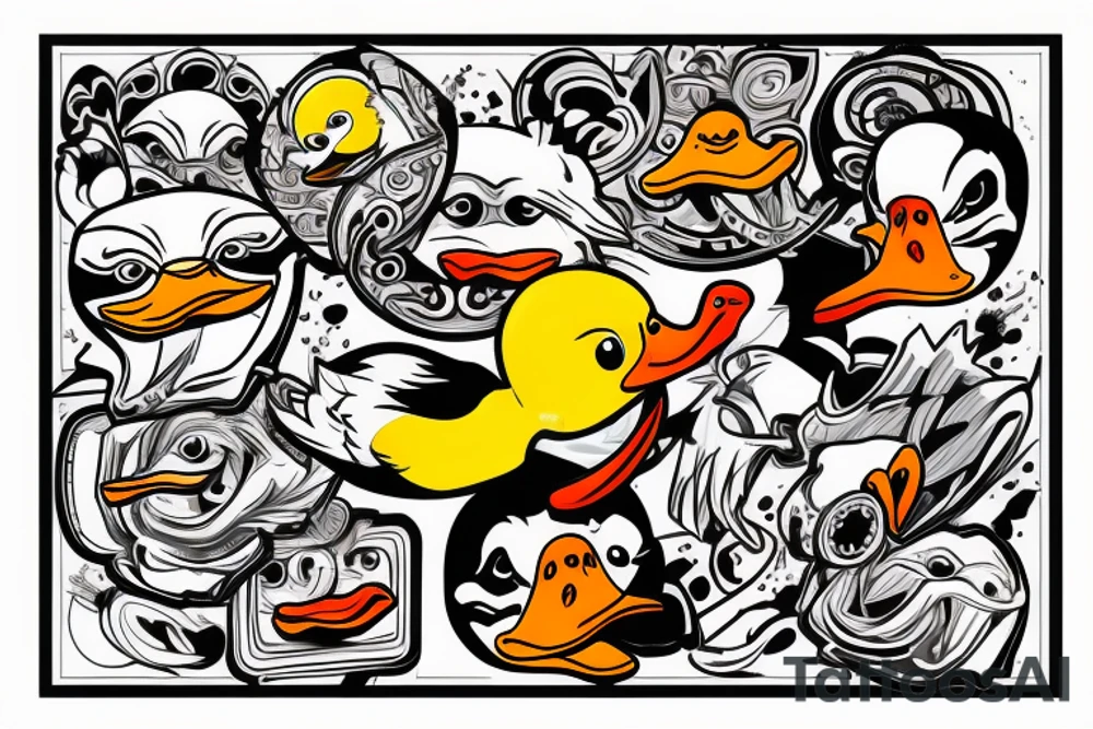 aggressive duck combined with the reality of today's times tattoo idea