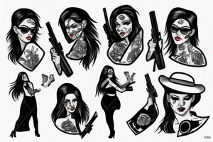 Gangster girl with gun money tattoo idea