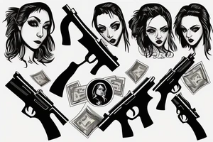 Gangster girl with gun money tattoo idea