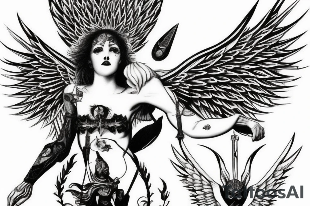 Fallen angel, 3 swords and spider tattoo idea