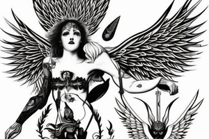 Fallen angel, 3 swords and spider tattoo idea