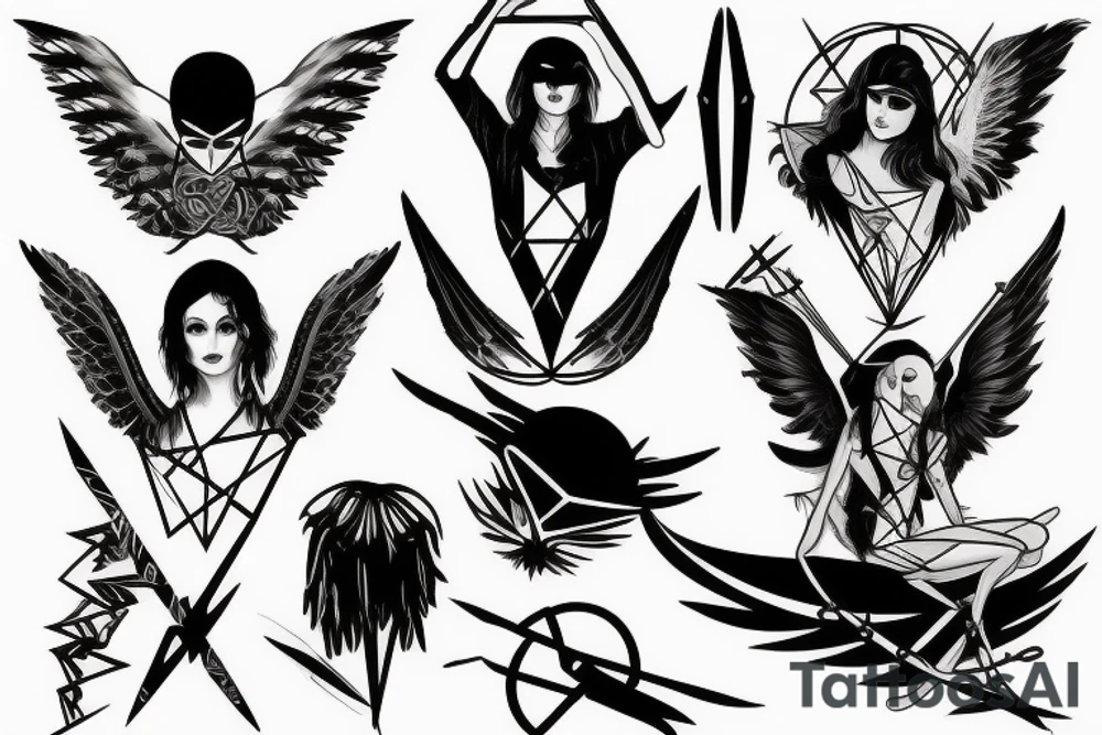 Fallen angel, 3 swords and spider tattoo idea