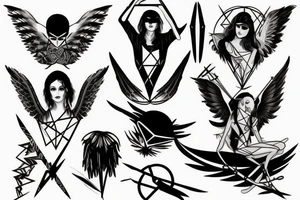 Fallen angel, 3 swords and spider tattoo idea