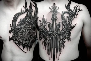 Big Bloodborne cathedral city tattoo idea
