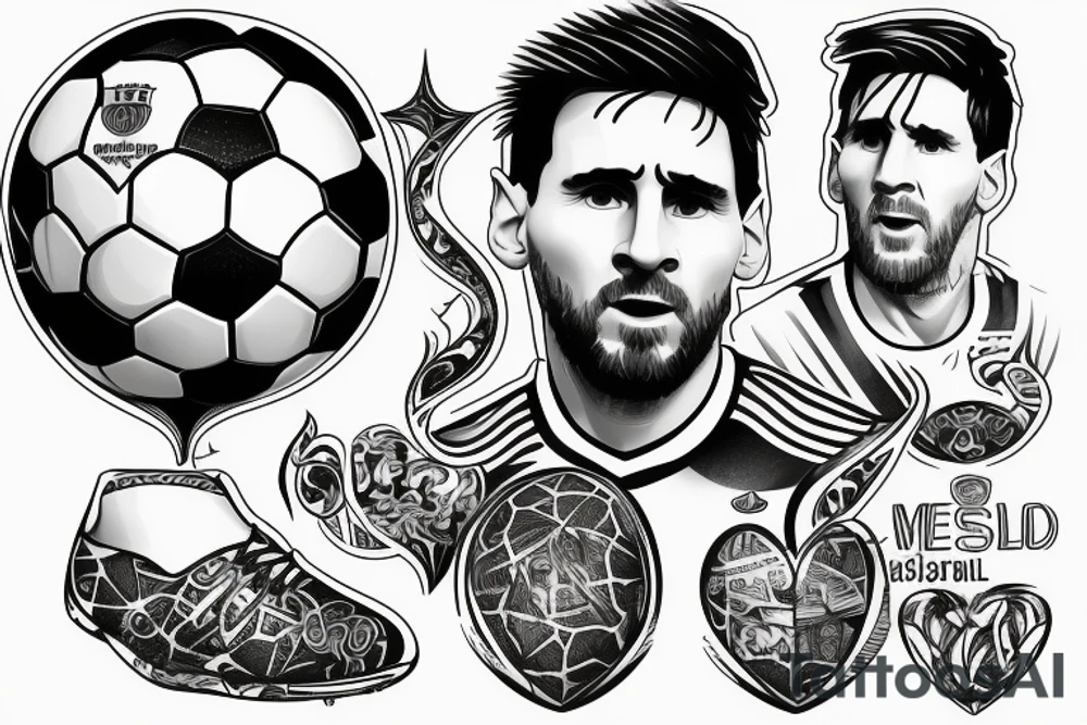 Messi with world champion, football passion friendly love tattoo idea