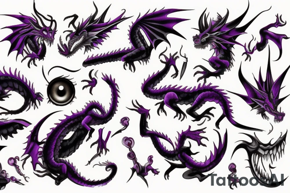 Dark purple eye dragon tattoo idea