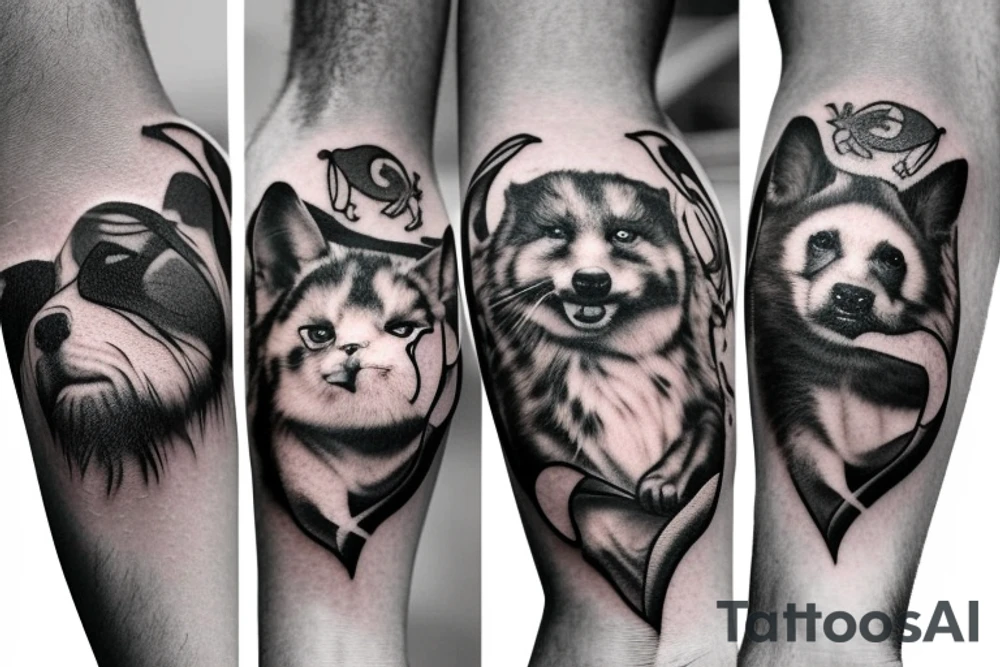 Animals to represent father and two daughters for an upper left arm half sleeve tattoo idea