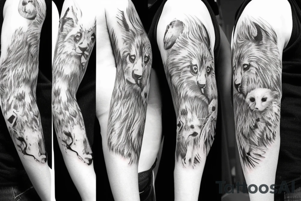 Animals to represent father and two daughters for an upper left arm half sleeve tattoo idea