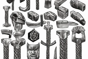 Realistic thor holding hammer tattoo idea