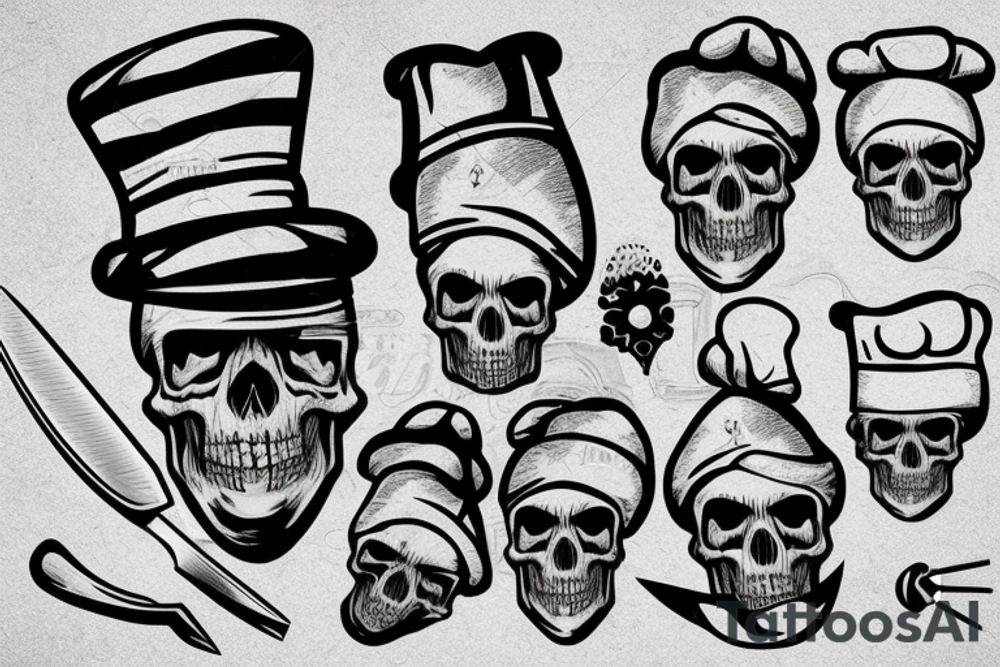skull pierced by a chef's knife with a chef's hat tattoo idea skull pierced by a chef's knife with a chef's hat tattoo idea