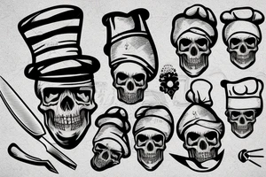 skull pierced by a chef's knife with a chef's hat tattoo idea