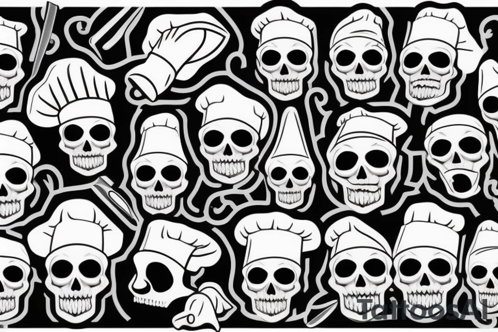 skull pierced by a chef's knife with a chef's hat tattoo idea
