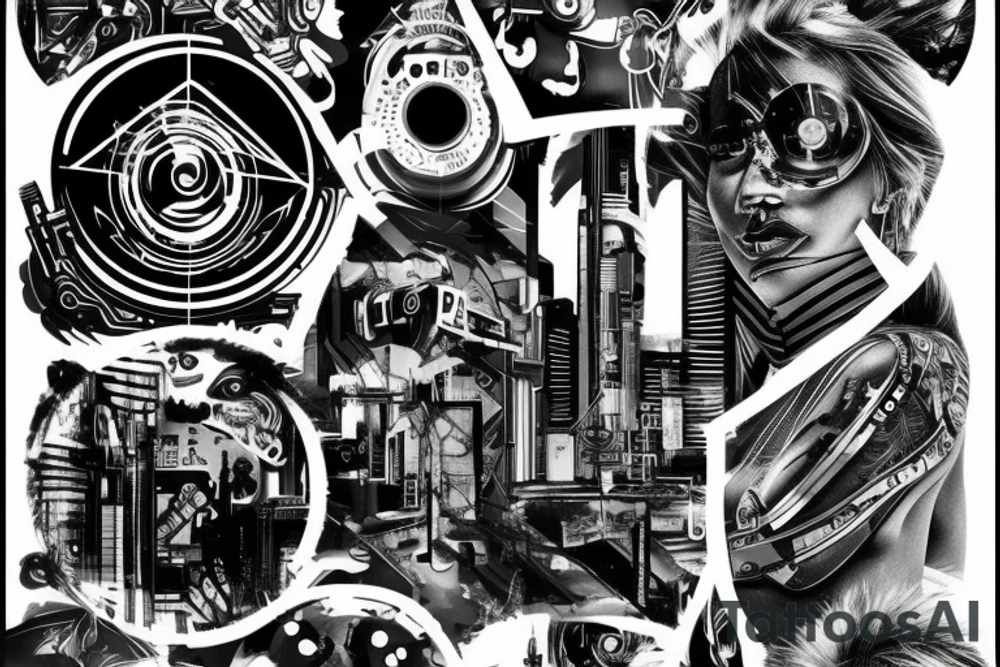Cyberpunk quarter sleeeve tattoo idea