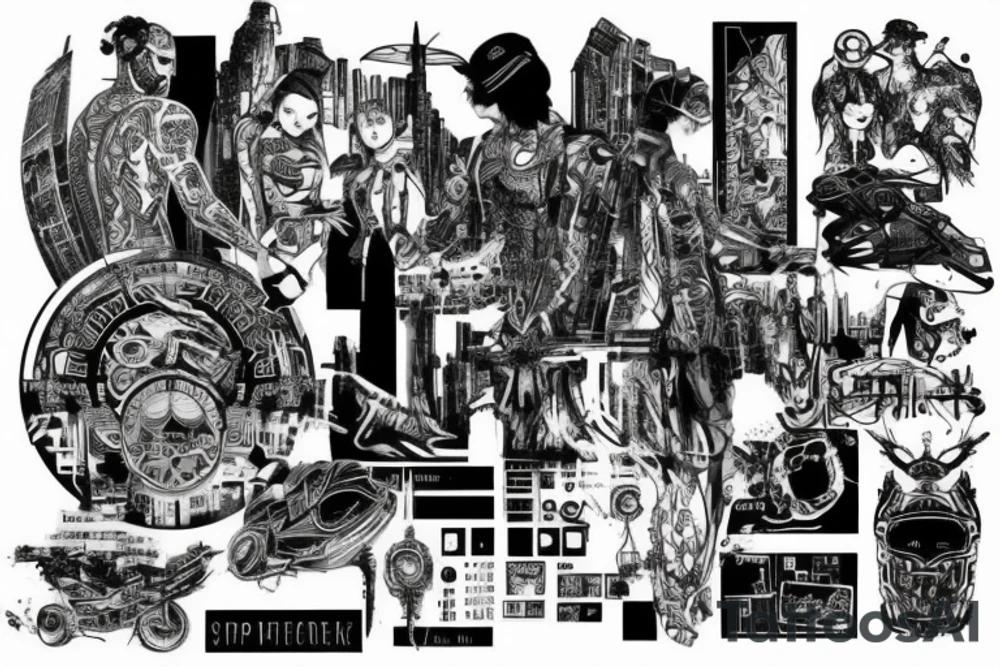 Cyberpunk quarter sleeeve tattoo idea