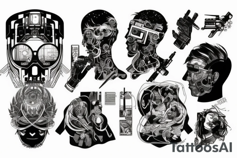 Cyberpunk quarter sleeeve tattoo idea