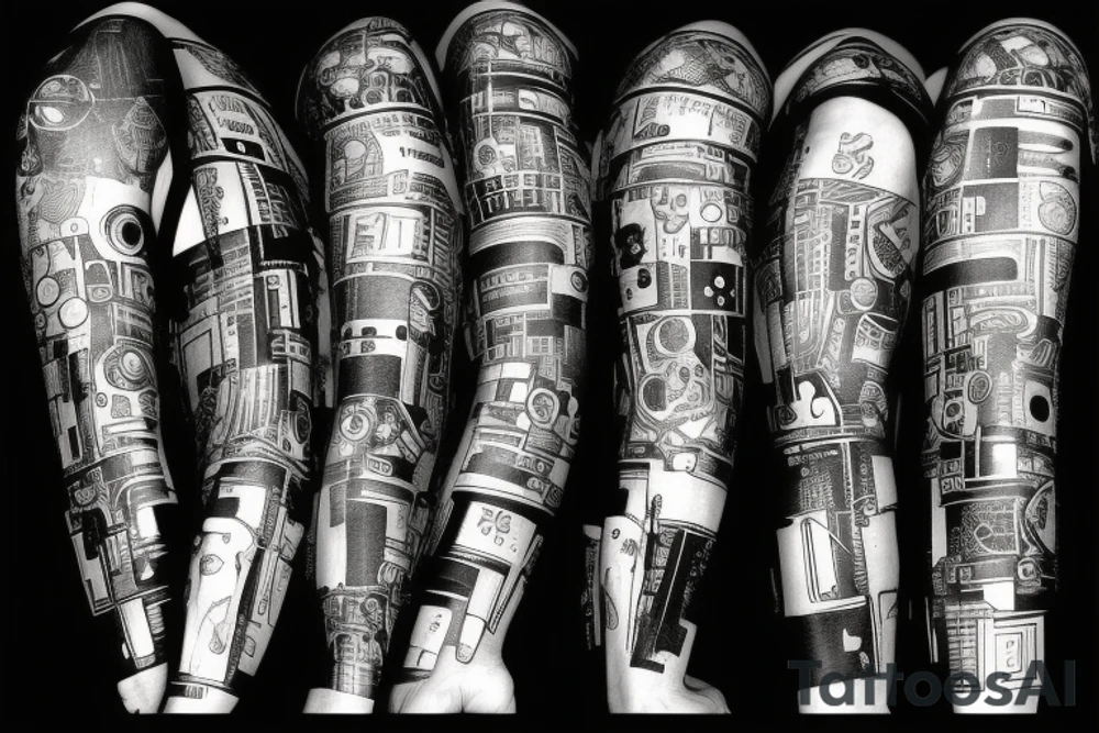 Cyberpunk quarter sleeeve tattoo idea