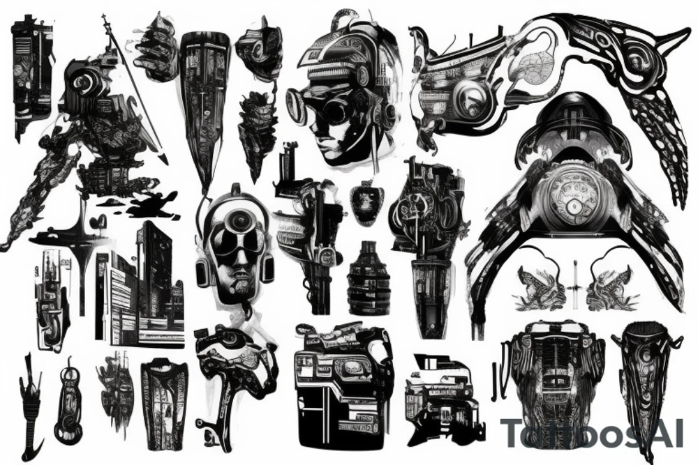 Cyberpunk quarter sleeeve tattoo idea