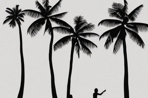 Beach scene with a palm tree as the focus. tattoo idea