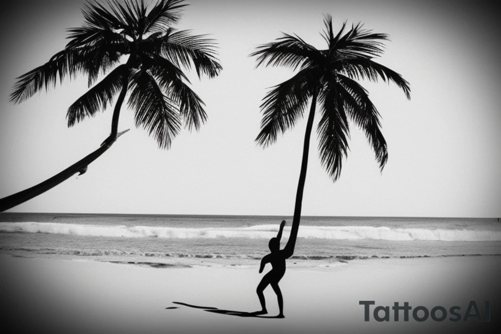 Beach scene with a palm tree as the focus. tattoo idea