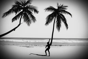 Beach scene with a palm tree as the focus. tattoo idea