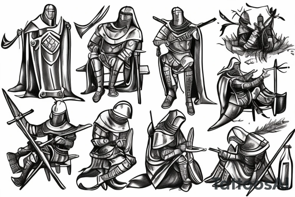 Medieval knights sitting around the campfire tattoo idea