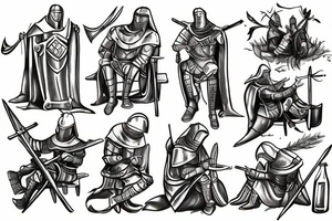 Medieval knights sitting around the campfire tattoo idea