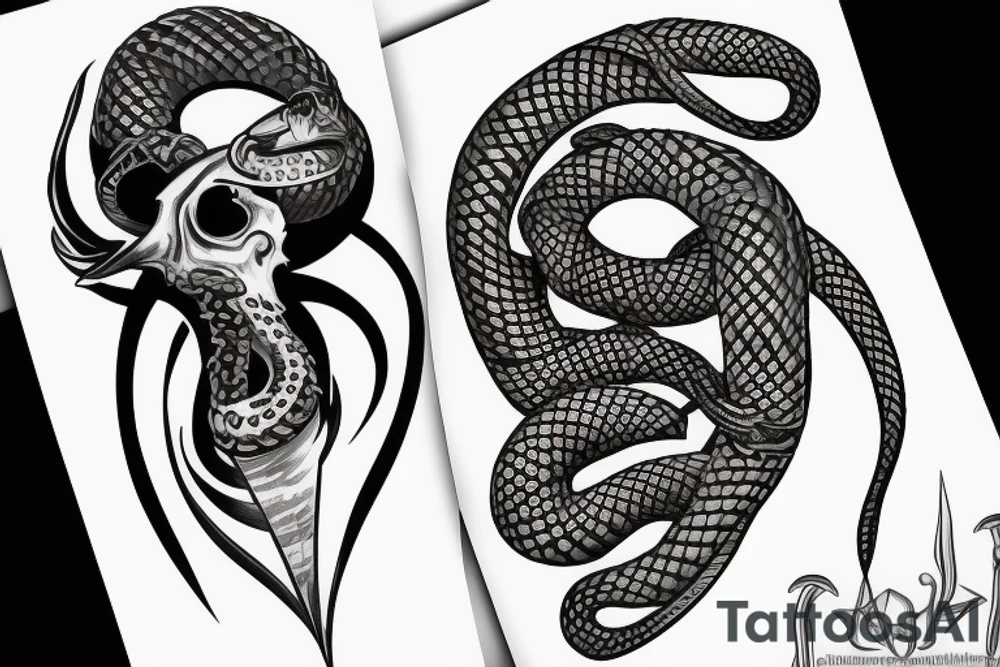 Snake sword skull tattoo idea