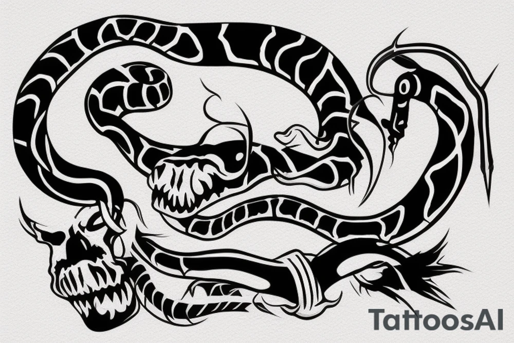 Snake sword skull tattoo idea