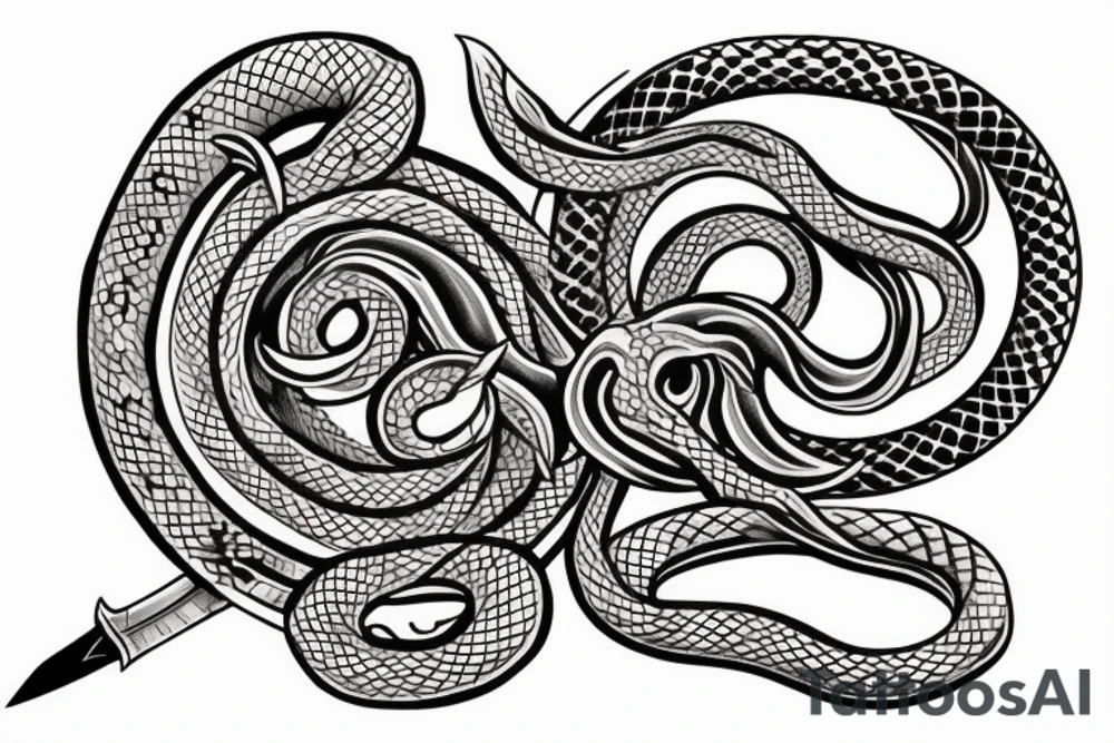 the tattoo will be on the back there should be a sword and a snake there and it will go through the middle of the crescent is 30-40 centimeters tattoo idea
